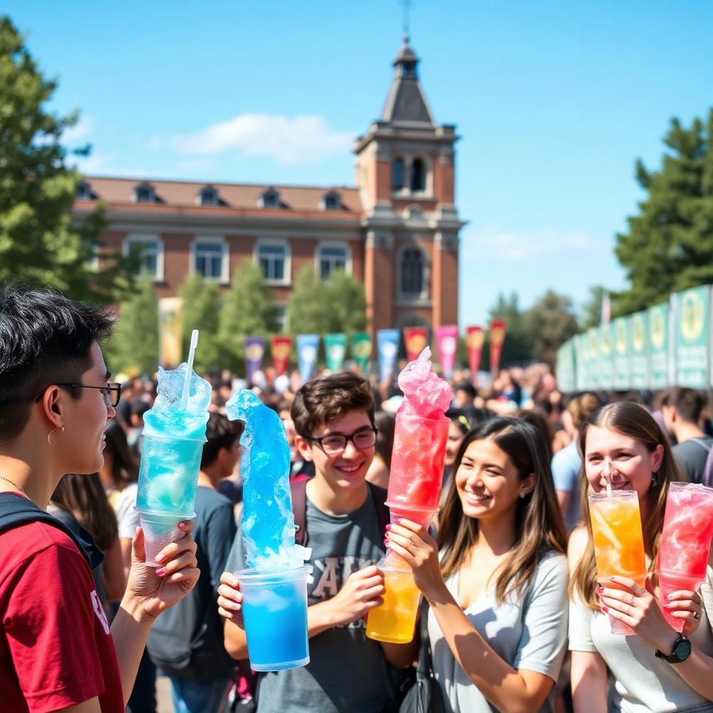 University students at a campus festival with frozen treats